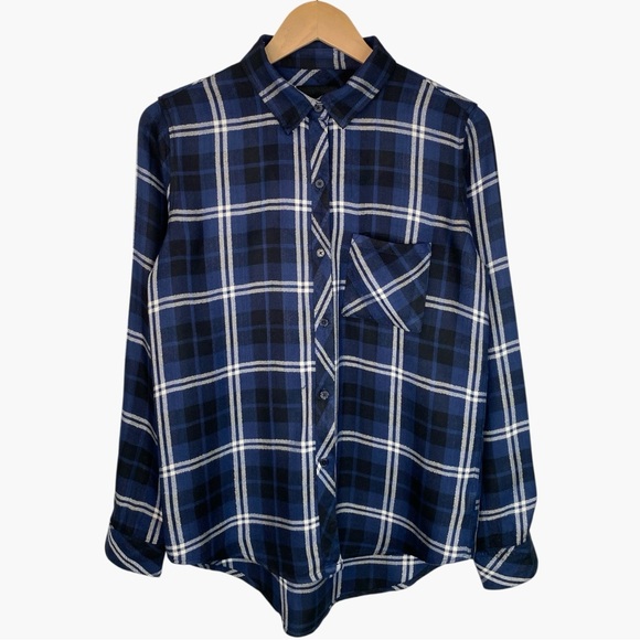 Rails Tops - Rails Hunter Plaid Button Up Long Sleeve Shirt - Blue/White - Size S